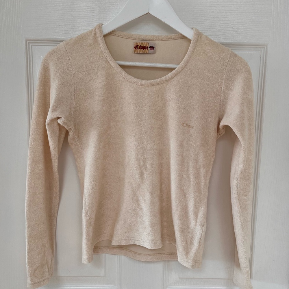 Chipie Long-Sleeve Crewneck Top in Light Beige